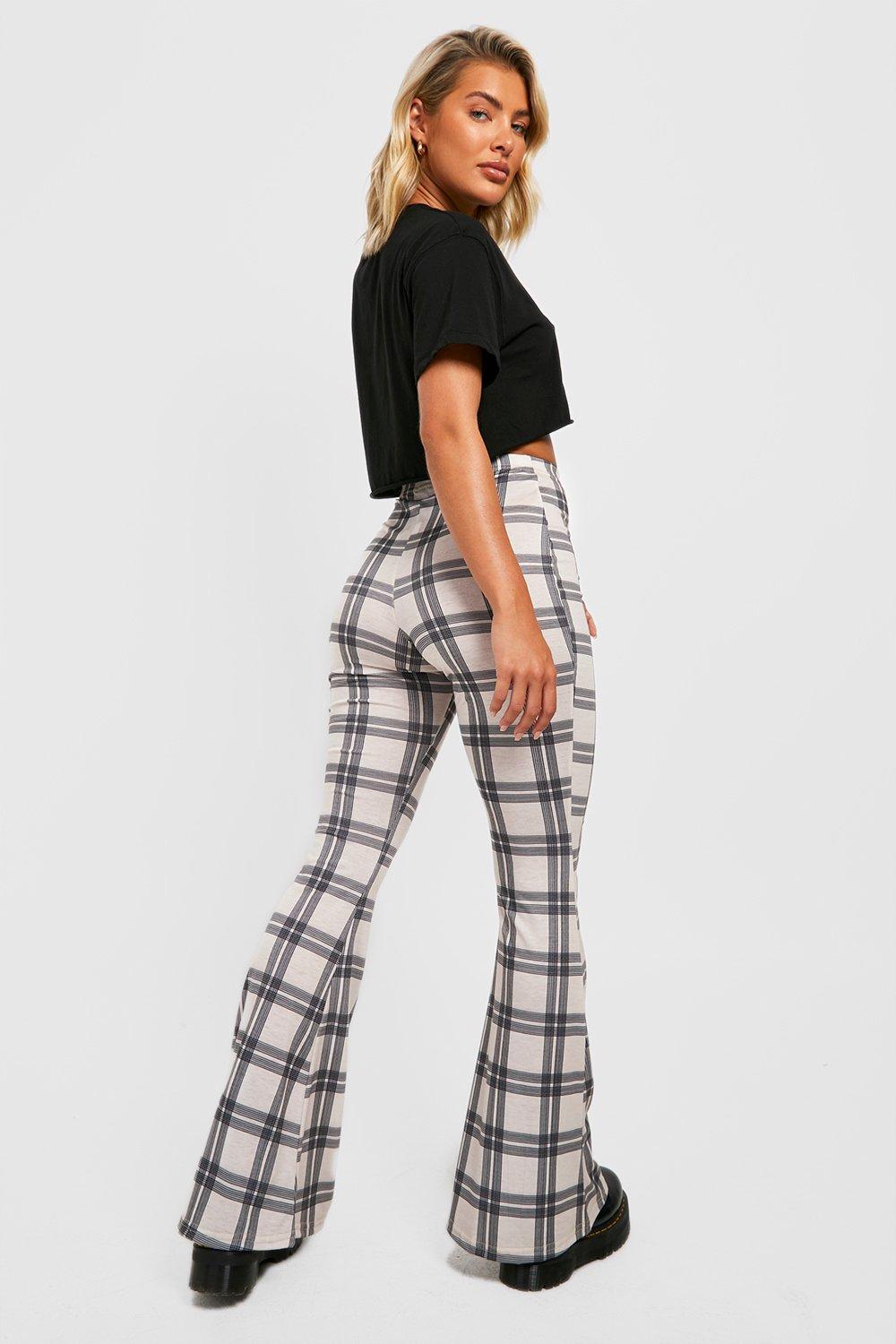 High Waist Flare Pants - Plaid