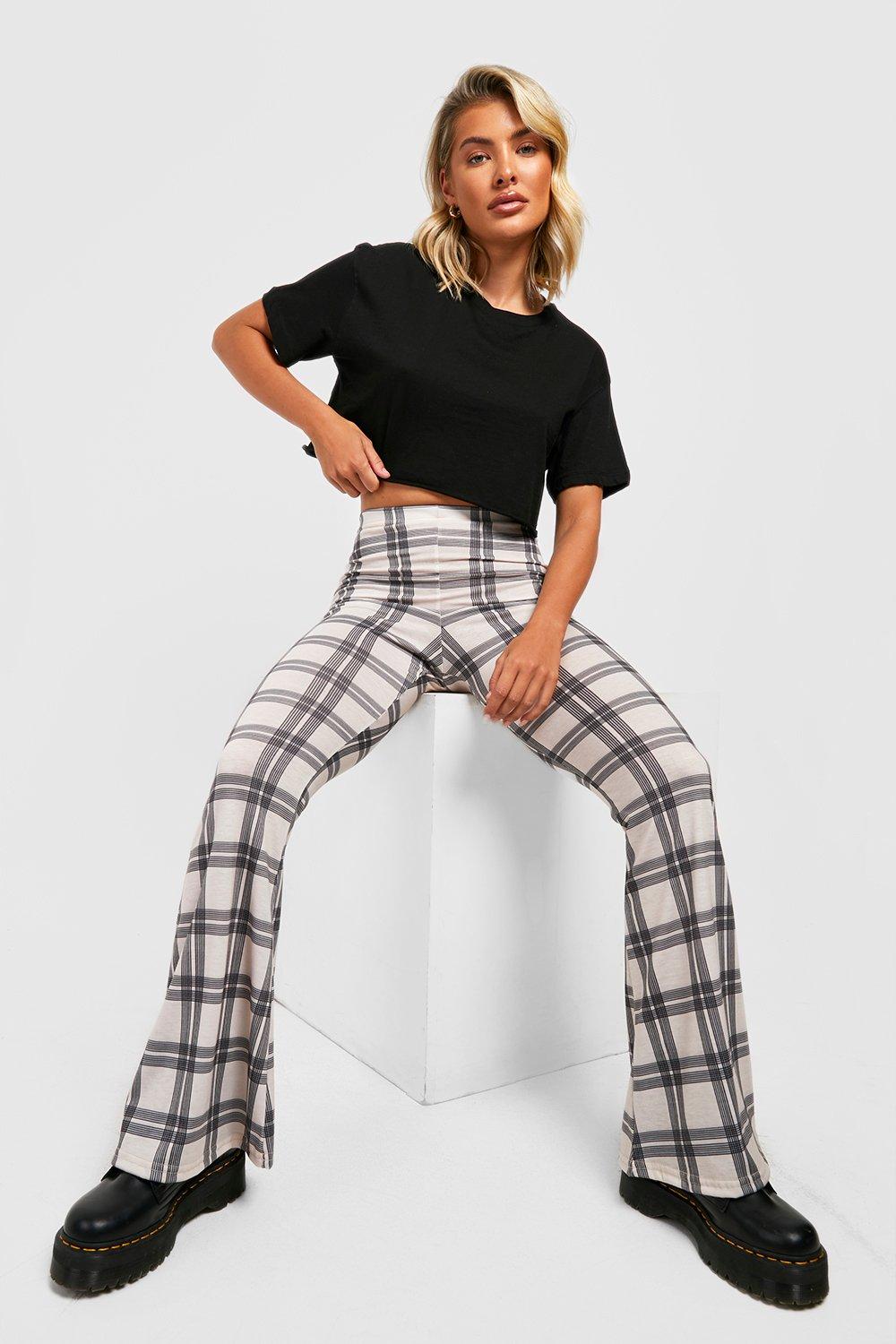 Flared store tartan trousers