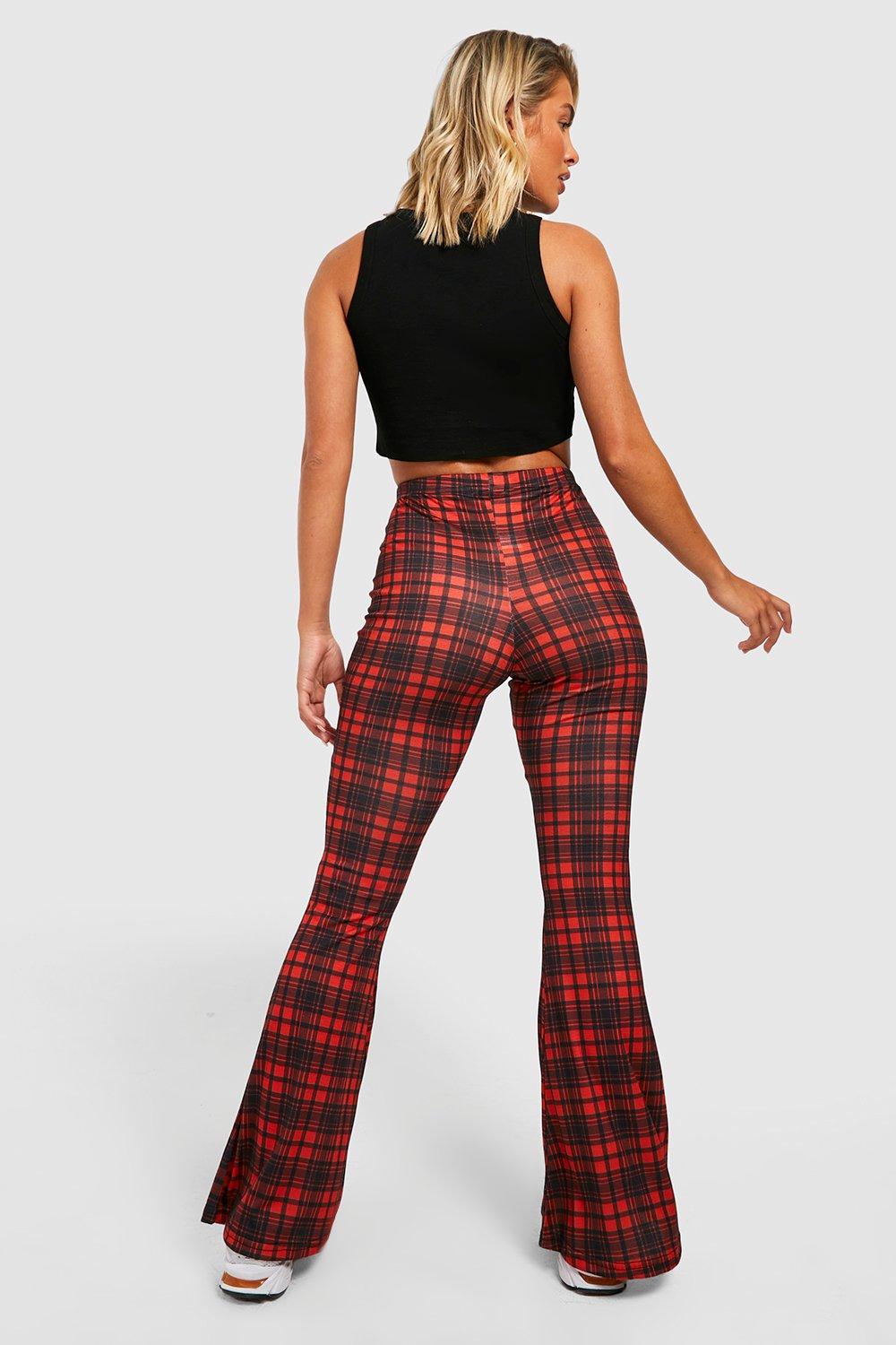 Flared Pants - Red/plaid - Ladies