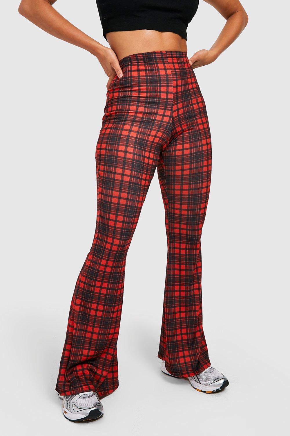 Red plaid flare on sale pants