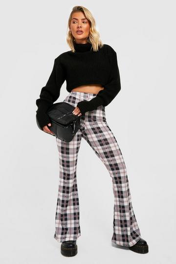 Black Plaid High Waisted Flared Pants