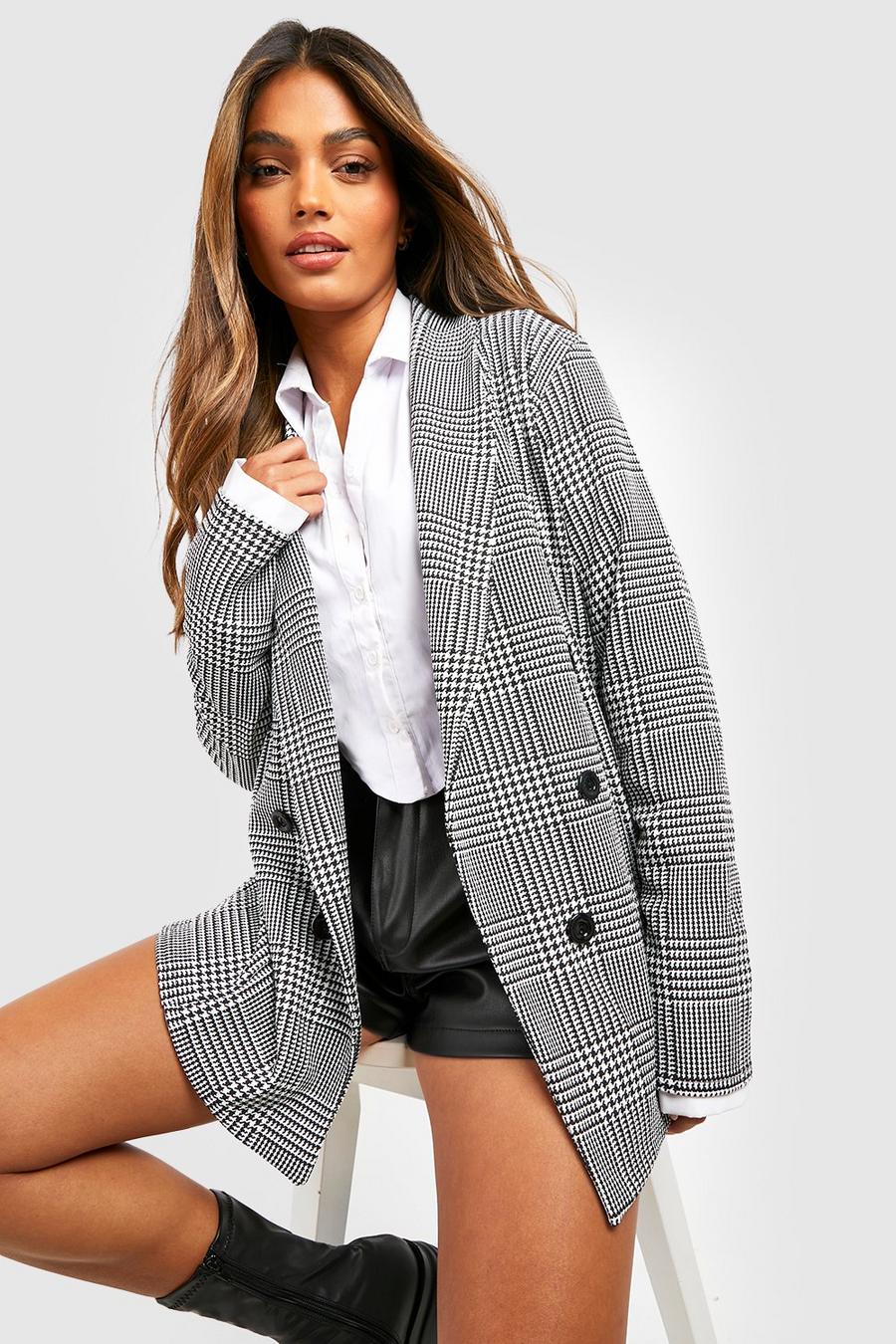 Black Basic Jersey Check Relaxed Fit Blazer image number 1