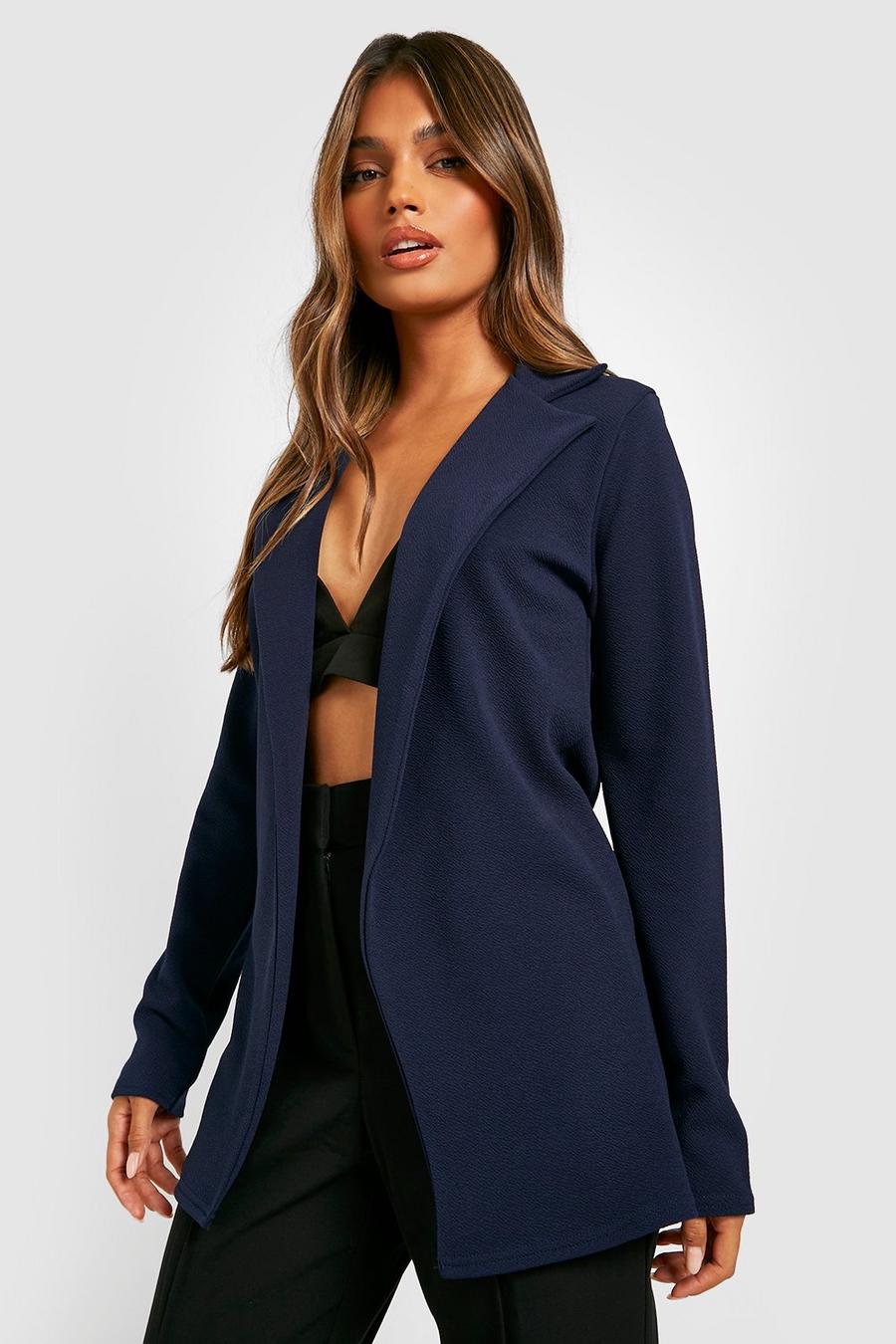 Navy Basic Jersey Fitted Longline Blazer image number 1