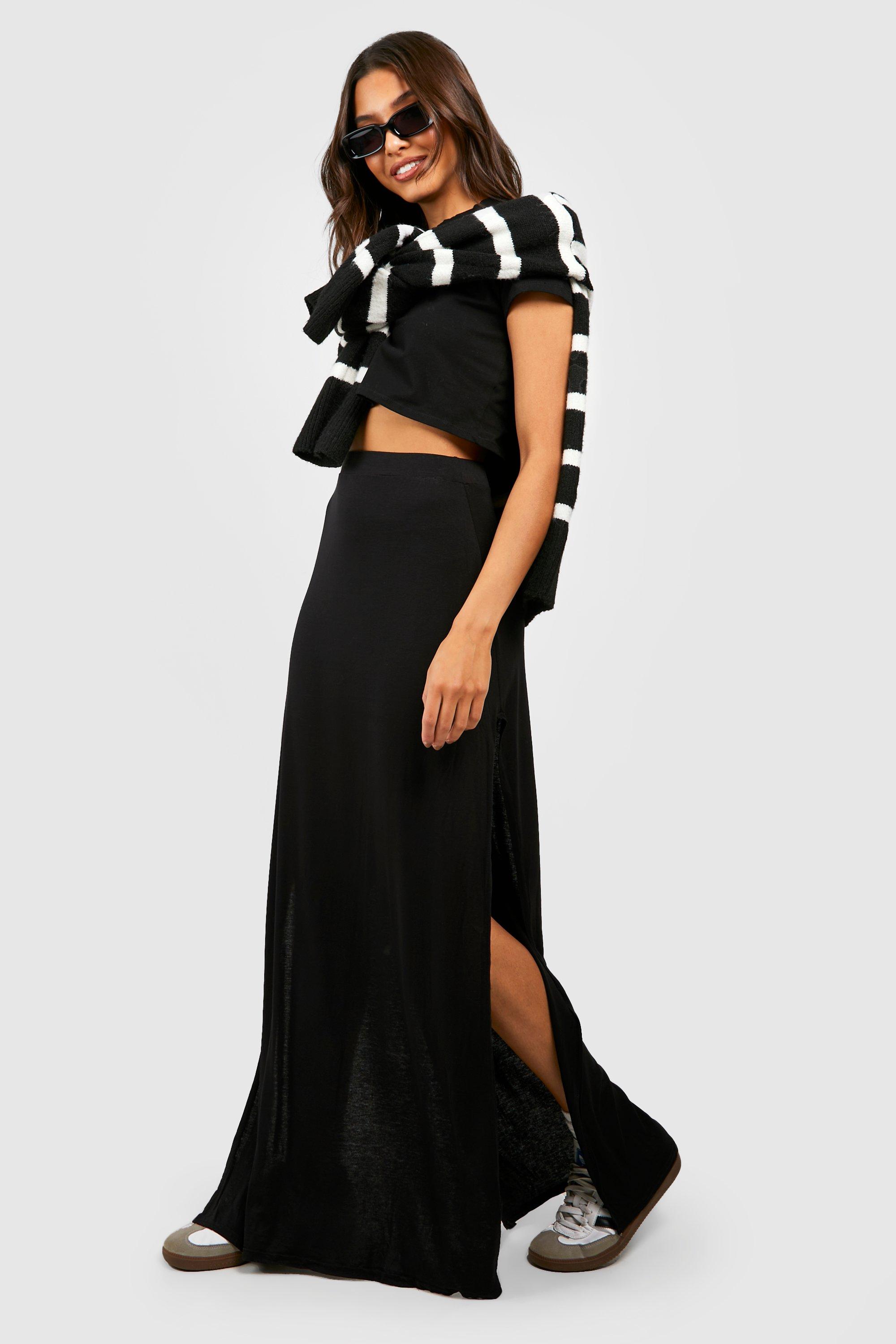 Women Black Maxi Skirt Long Pleated Satin Skirt Taffeta High Waist Ruffle  Party