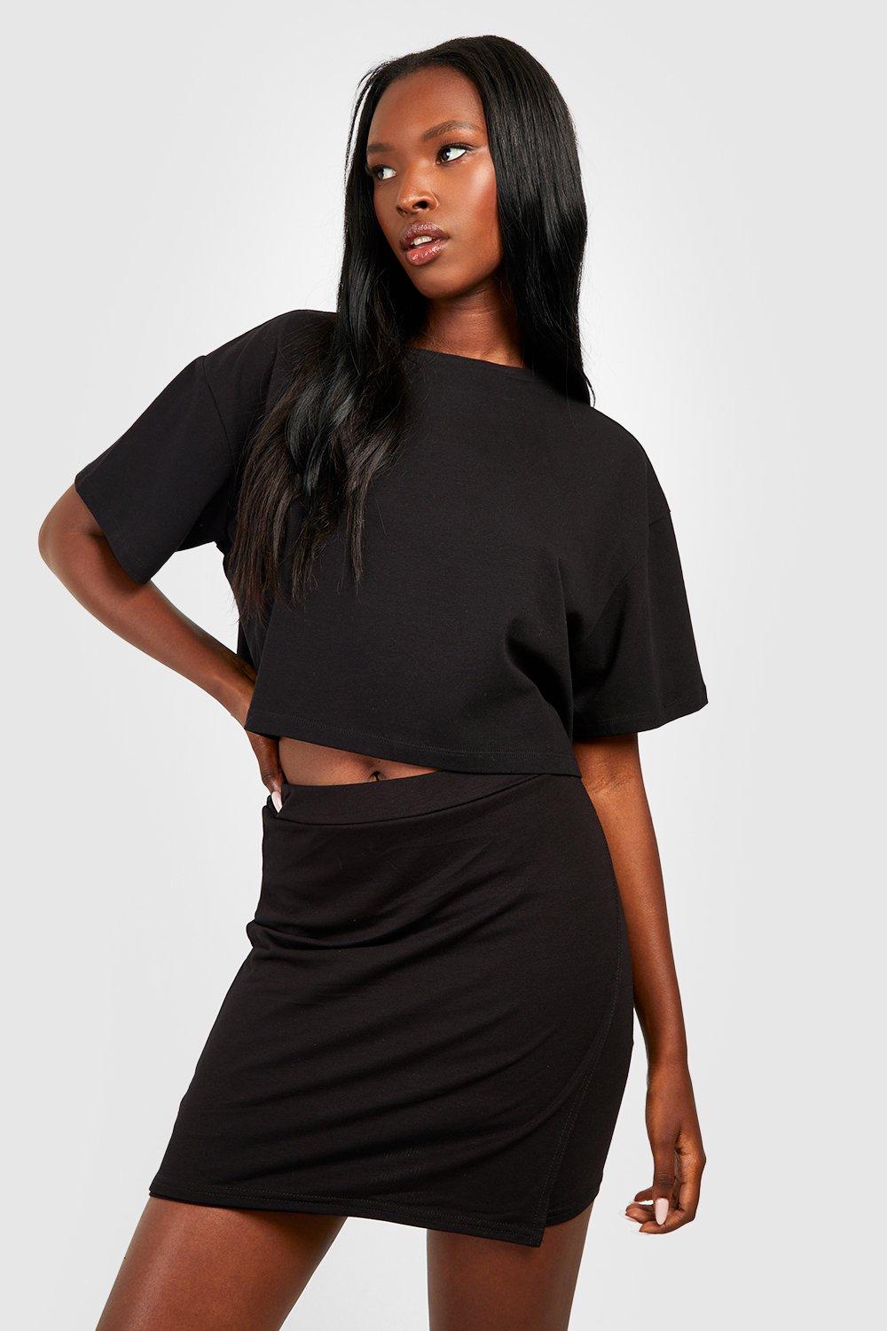 Basic Solid Black High Waisted Wrap Mini Skirt