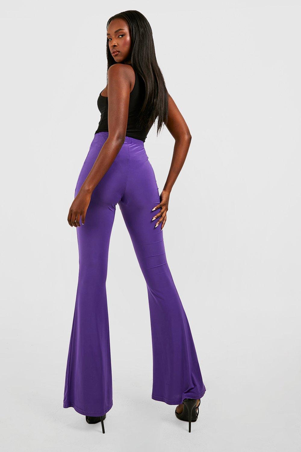 Hfyihgf Women Elegant Corduroy Flare Pants Elastic High Waist Vintage Bell  Bottom Trousers with Pockets(Purple,M)