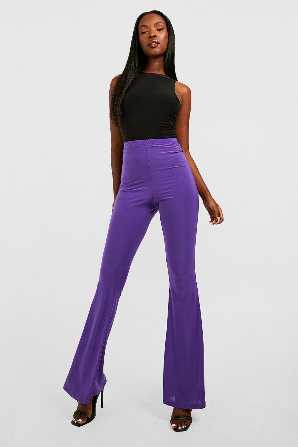 Dark Purple Ribbed Flares, Womens Trousers