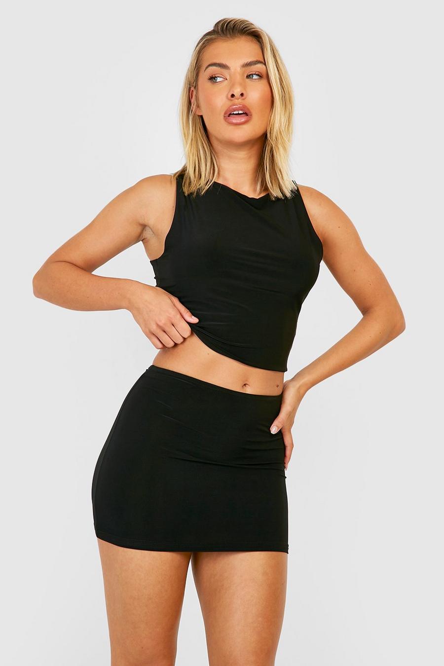 Black Slinky Low Waist Micro Mini Skirt image number 1