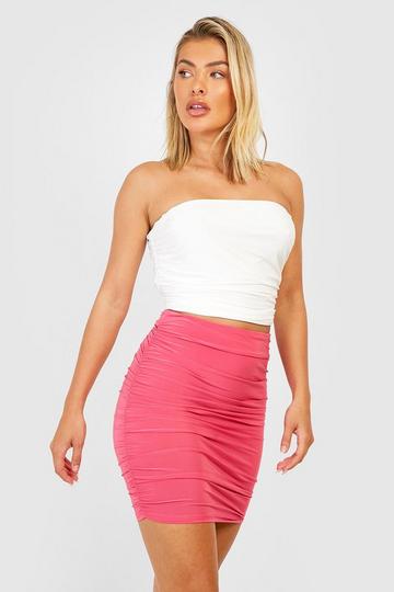 Slinky High Waisted Ruched Mini Skirt hot pink