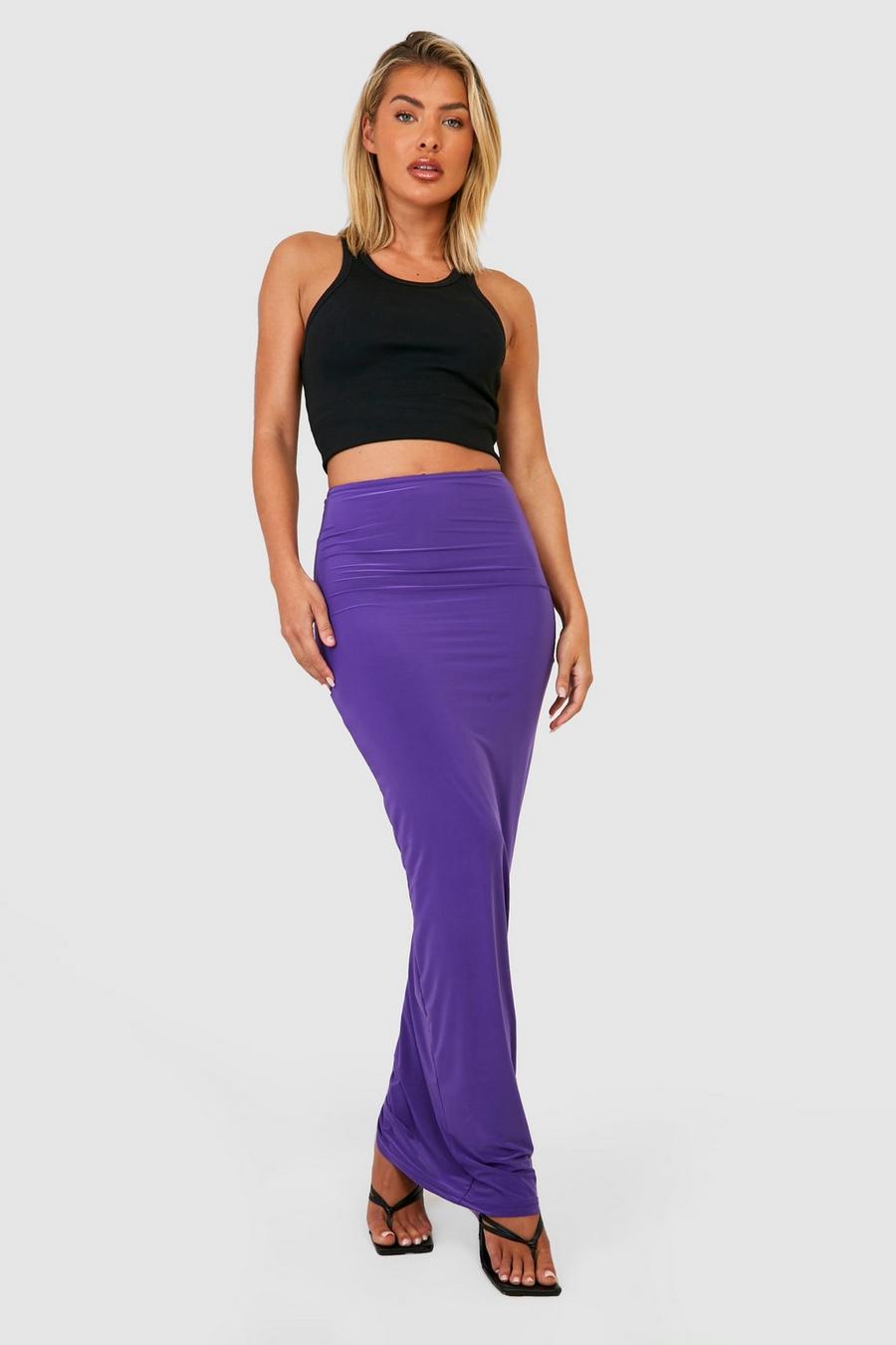 Purple Slinky Low Waist Floor Length Maxi Skirt image number 1