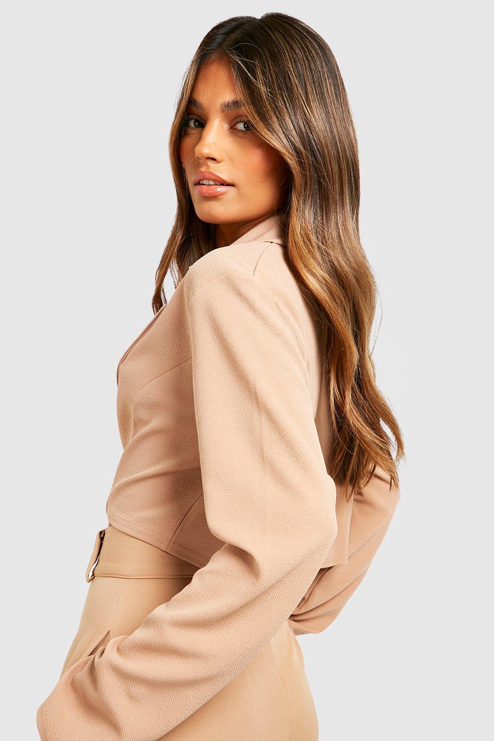 Nude cropped blazer best sale