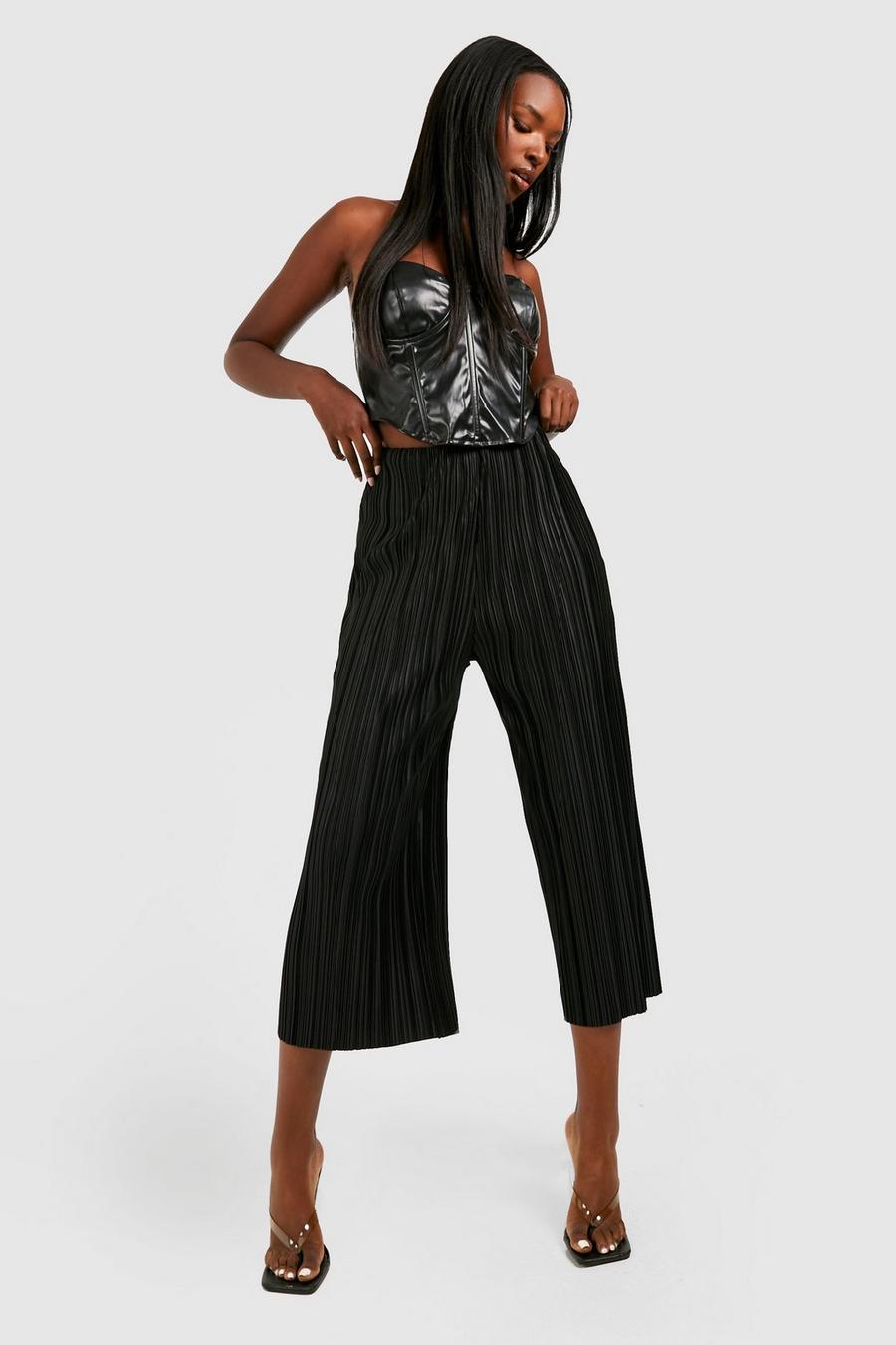 Pantaloni culottes plissettati, Black image number 1