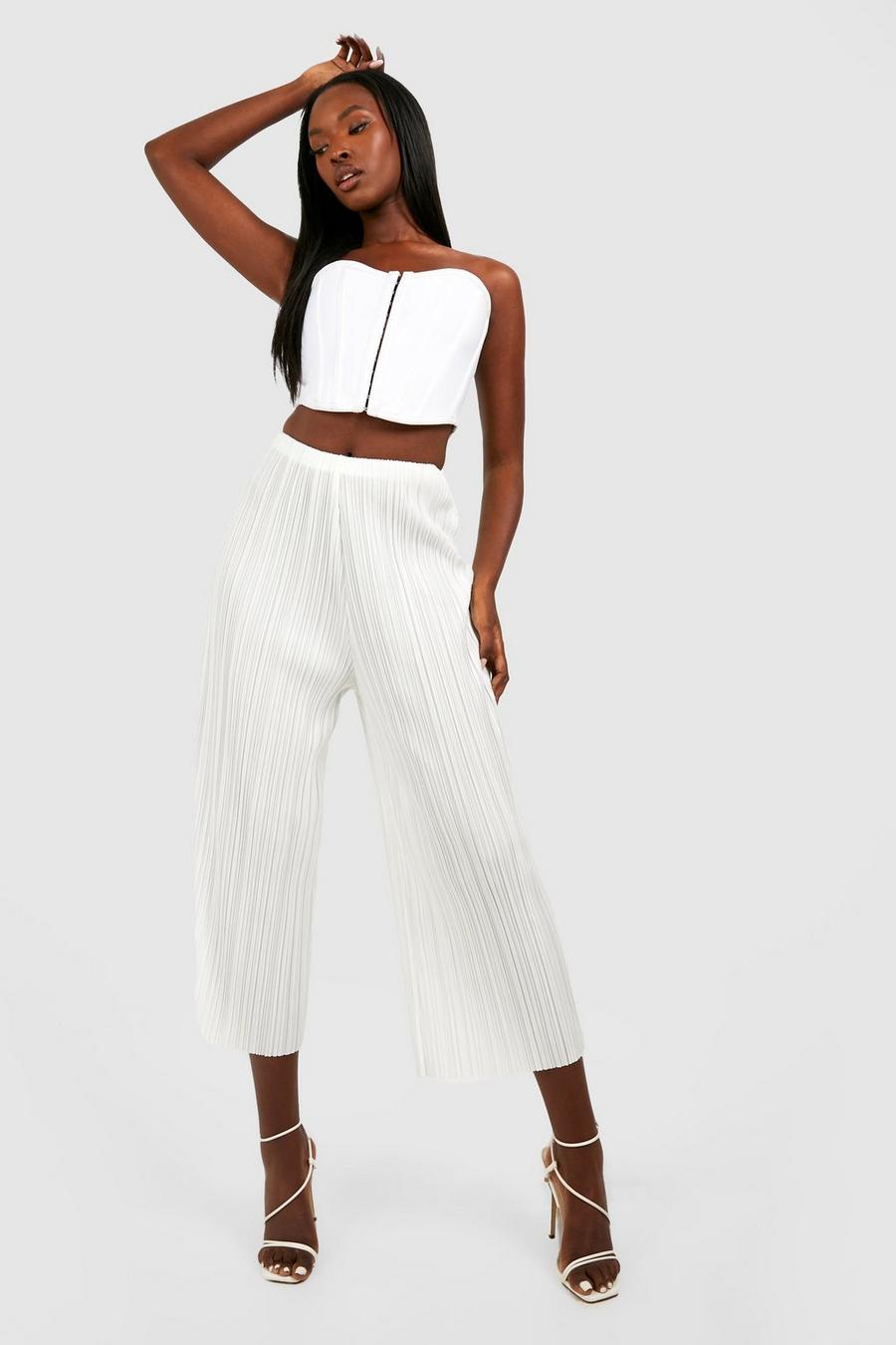 Ivory Plisse Culotte Trousers image number 1