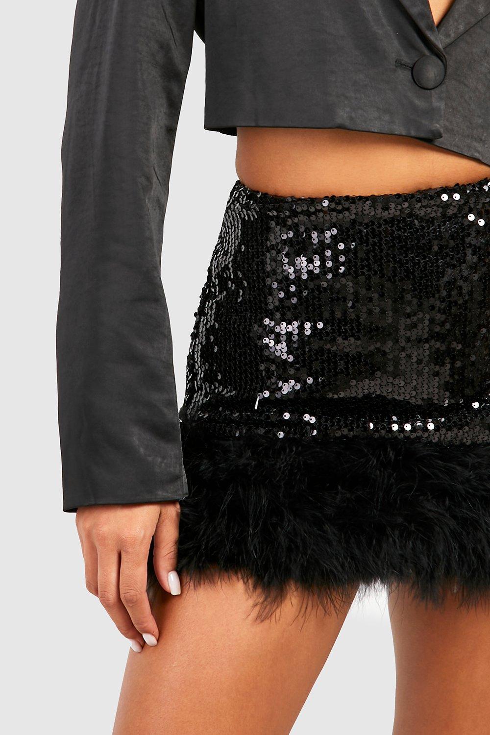 boohoo Feather Mini Skirt - Black - Size 8