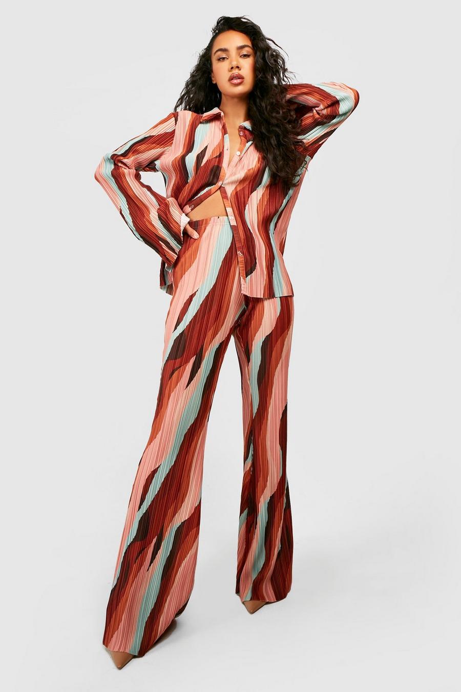 Pantalon flare plissé à imprimé abstrait, Rust image number 1