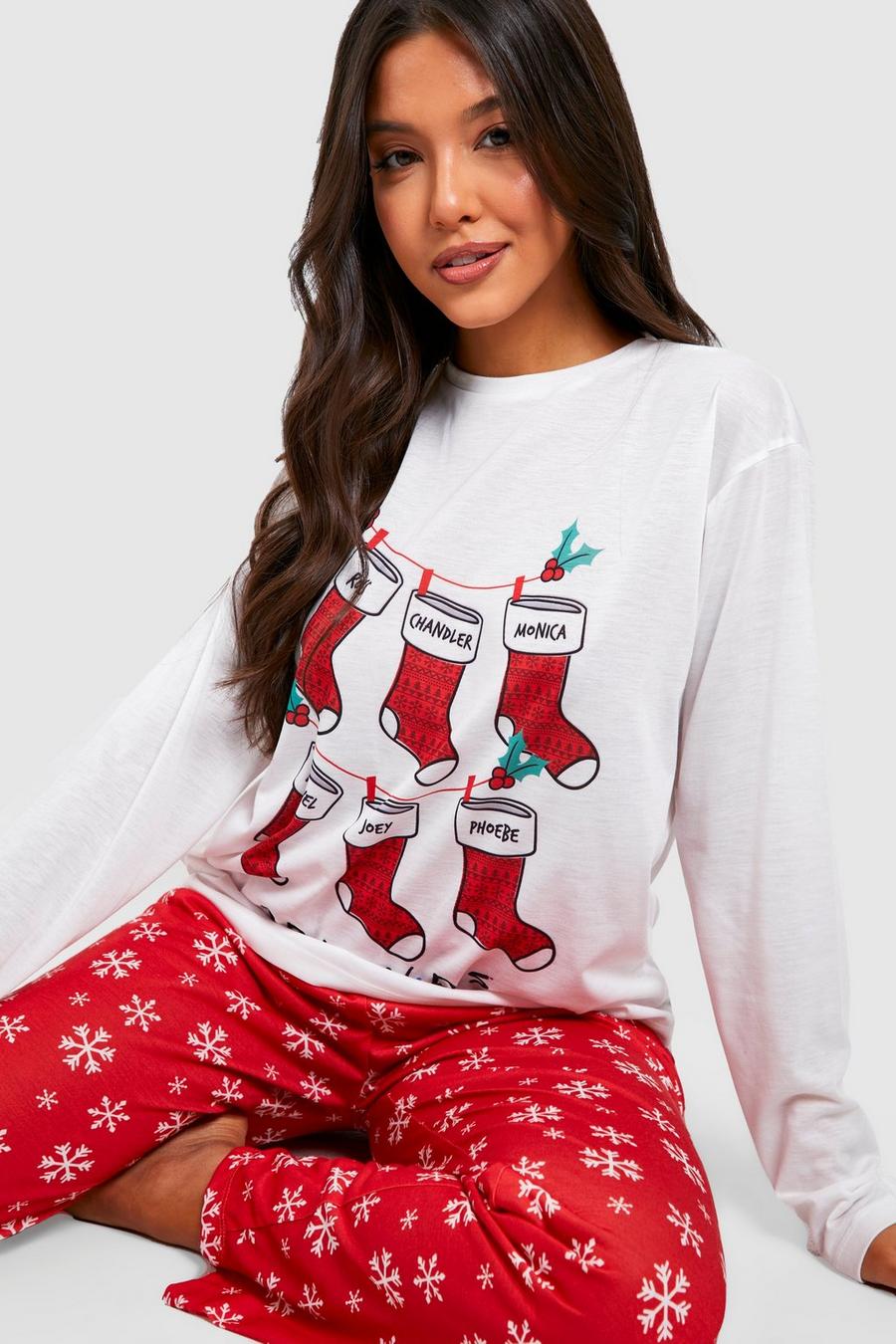 Red Friends License Christmas Stocking Pajama Pants Set image number 1