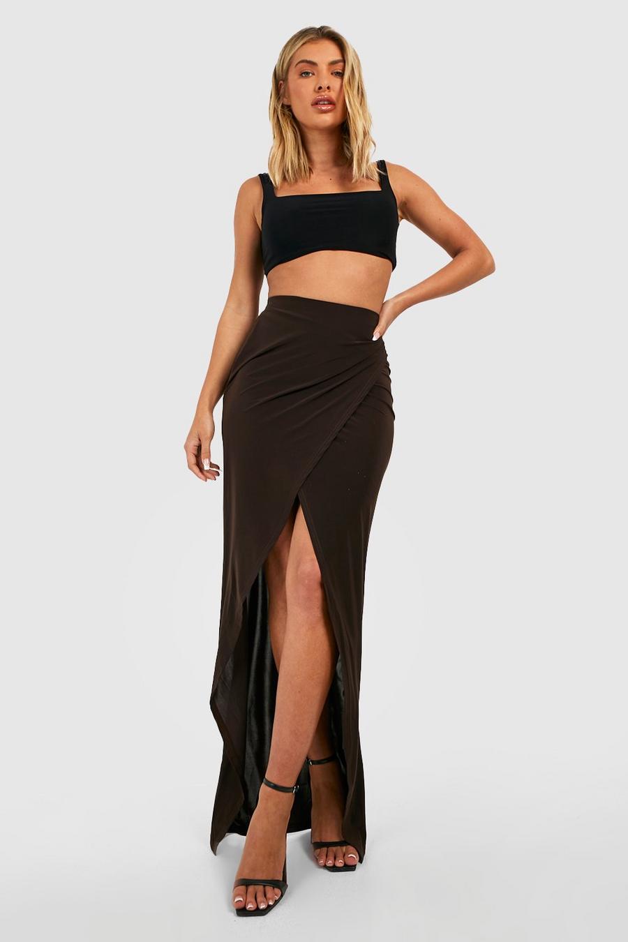 Chocolate Basics Jersey Wrap Maxi Skirt image number 1