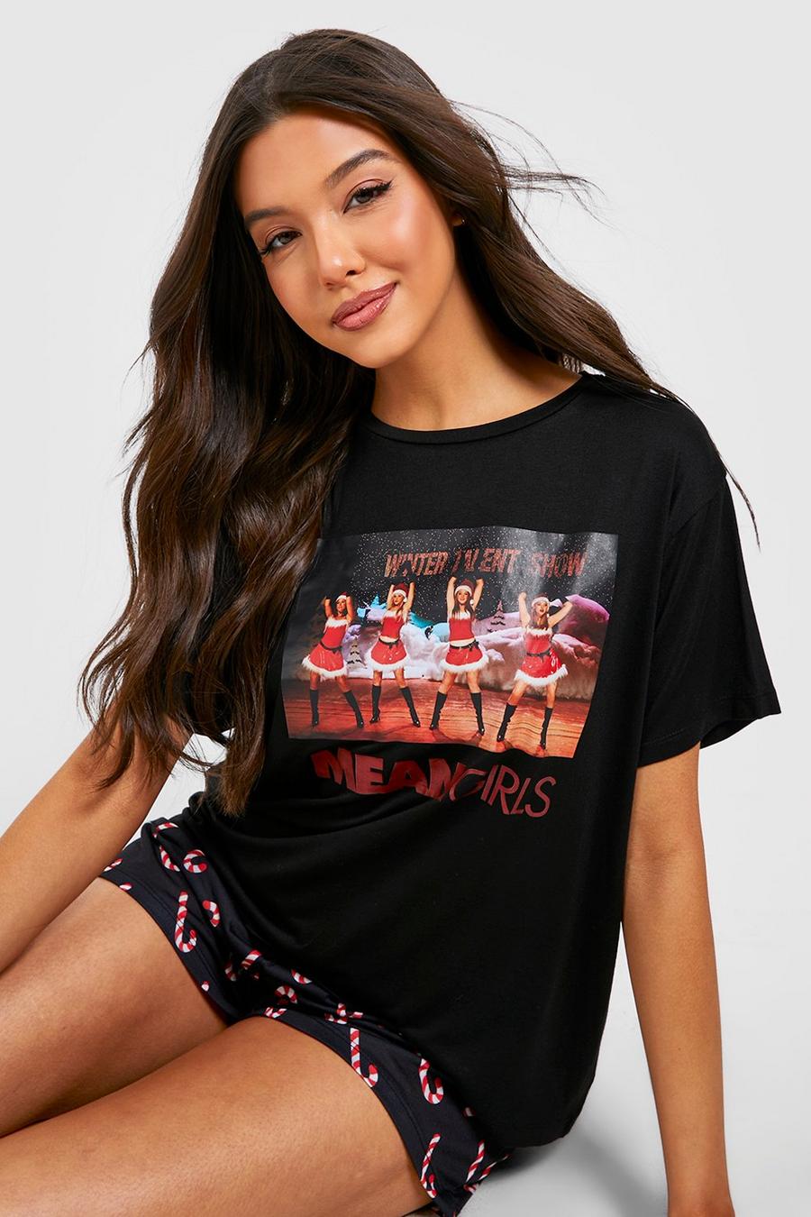 Black Mean Girls Christmas Graphic Pajama T-Shirt & Short Set image number 1