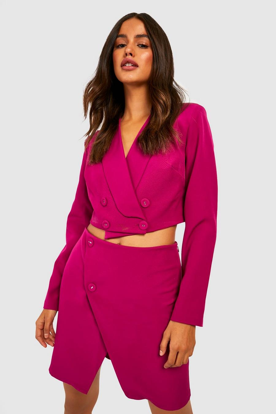Magenta pink Tailored Double Breasted Cropped Blazer