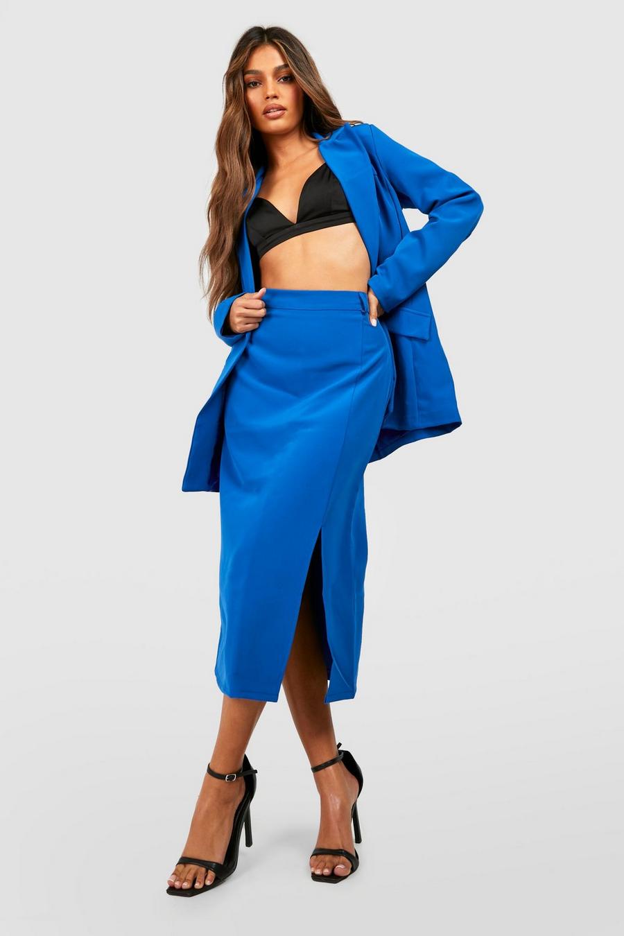 Cobalt blue Tailored Split Side Midi Skirt