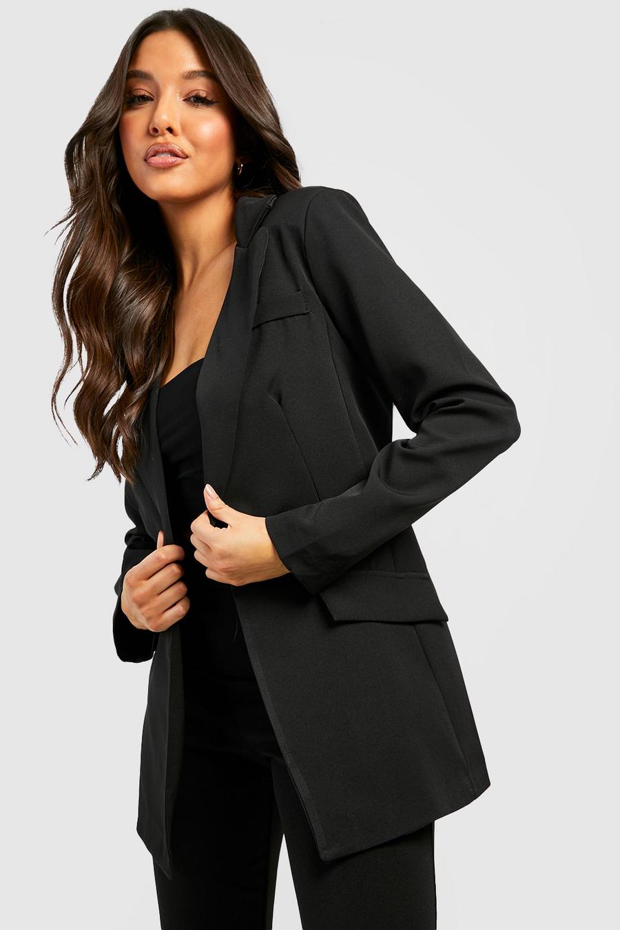 Black Tailored Plunge Front Fitted Blazer image number 1