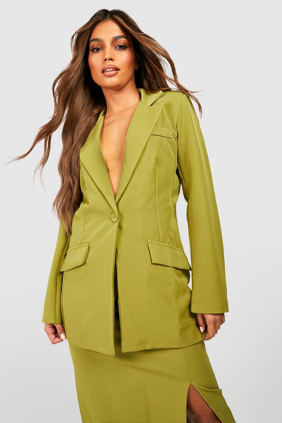 Olive green Tailored Plunge Front Fitted Blazer