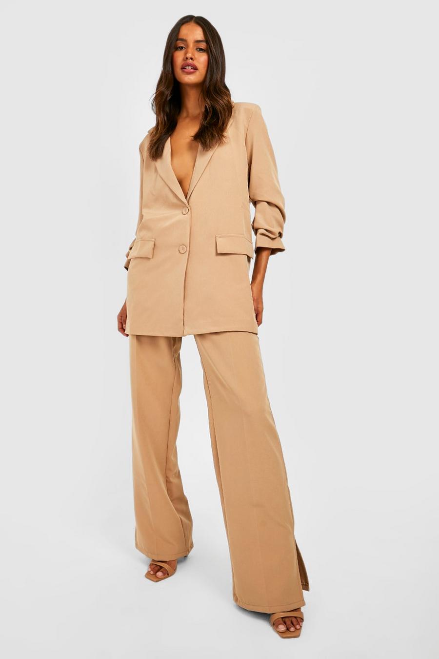 Camel Tailored Split Ankle Straight Leg Trousers image number 1