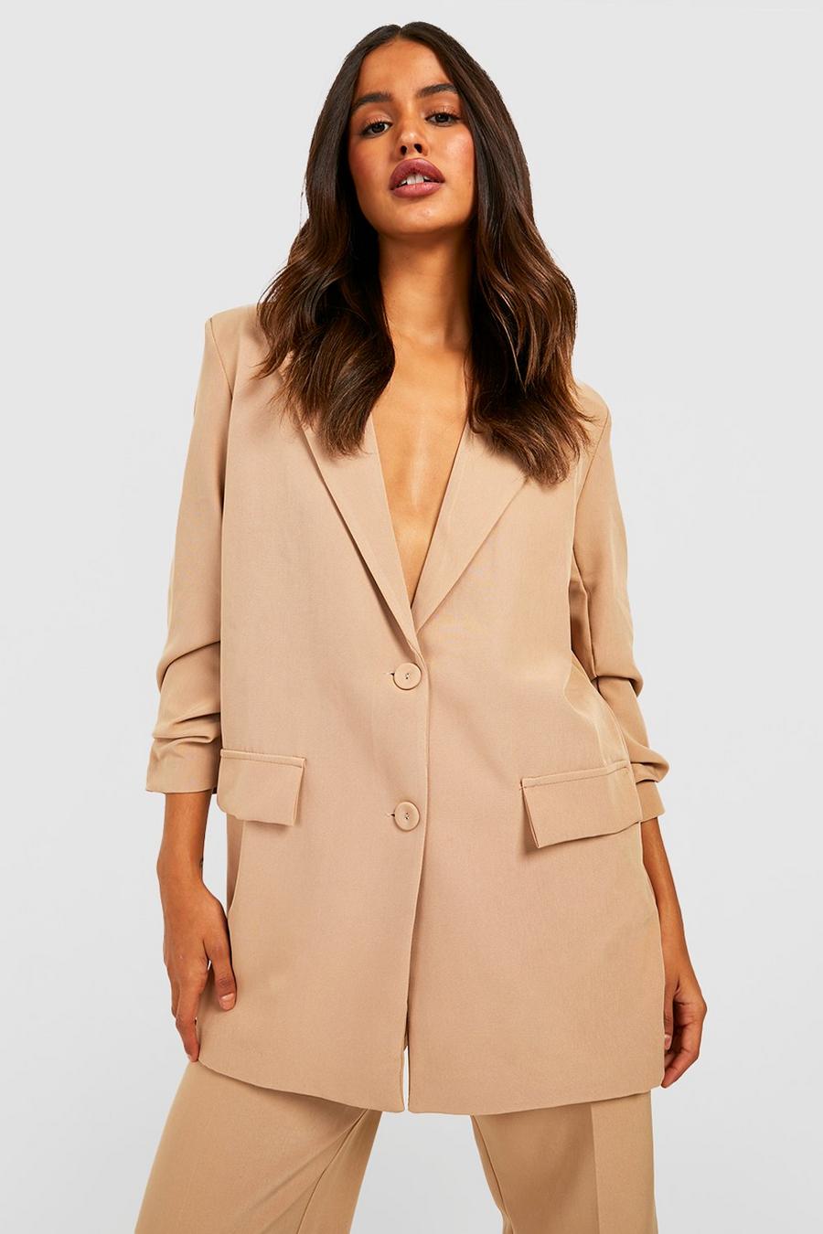 Camel Tailored Ruched Sleeve Blazer image number 1