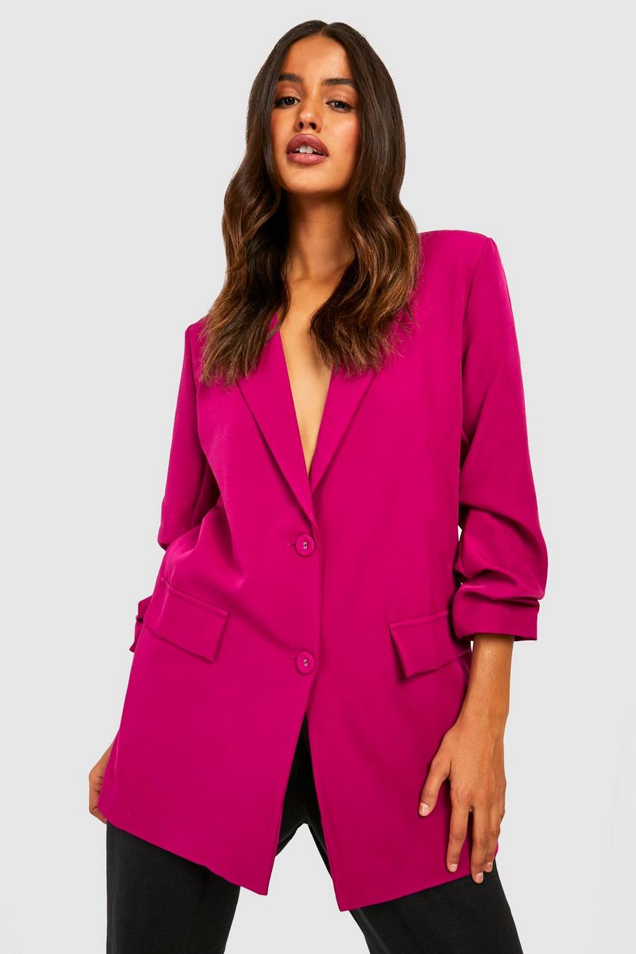 Magenta pink Tailored Ruched Sleeve Blazer