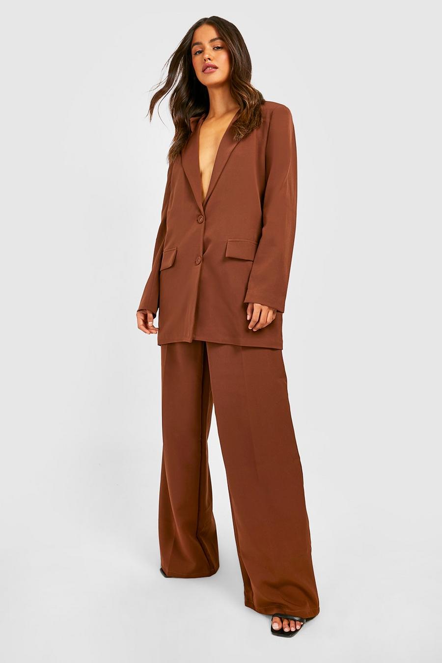 Chocolate Tailored Slouchy Fit Wide Leg Pants image number 1