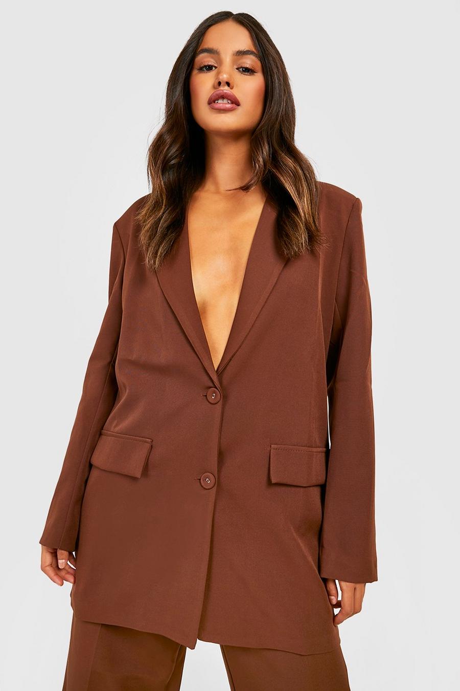 Chocolate brown Tailored Single Breasted Oversized Blazer