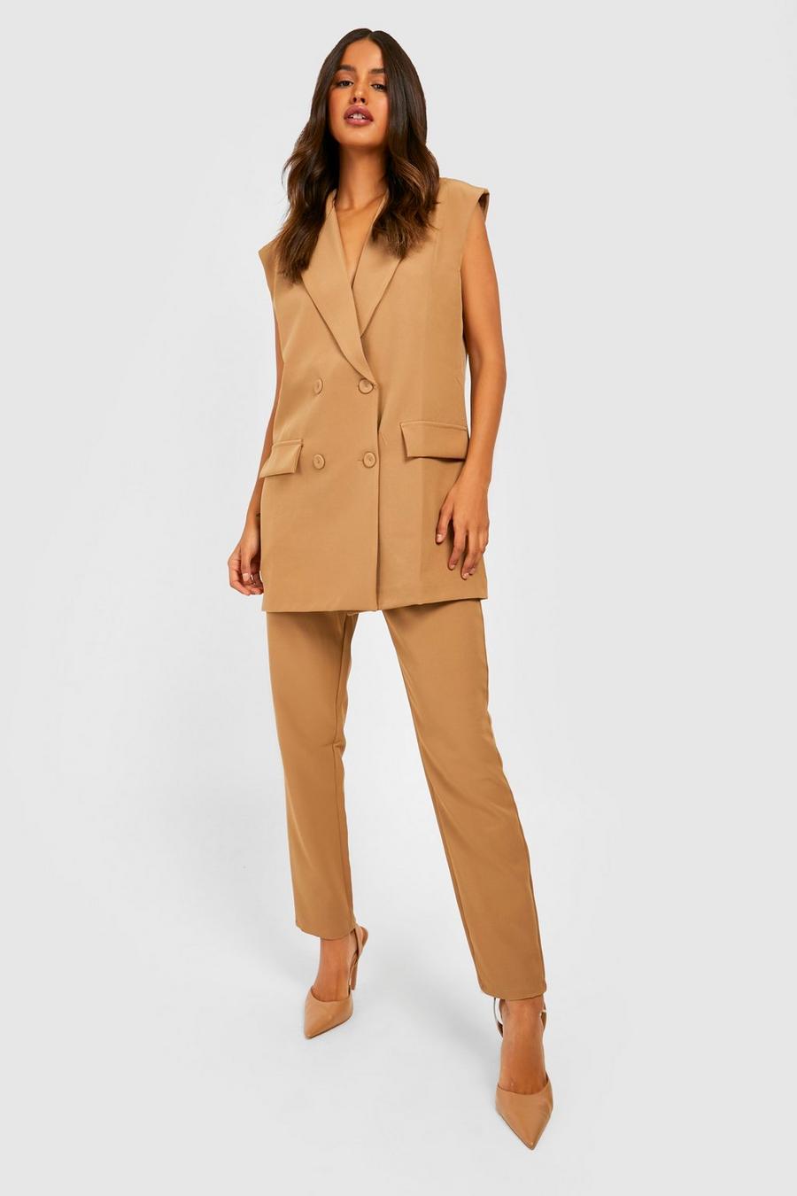 Camel beige Tailored Slim Fit High Waisted Pants