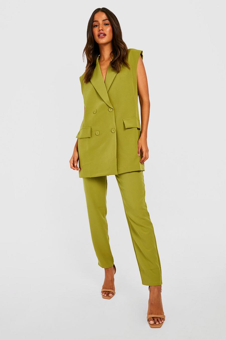 Olive green Tailored Slim Fit High Waisted Trousers 