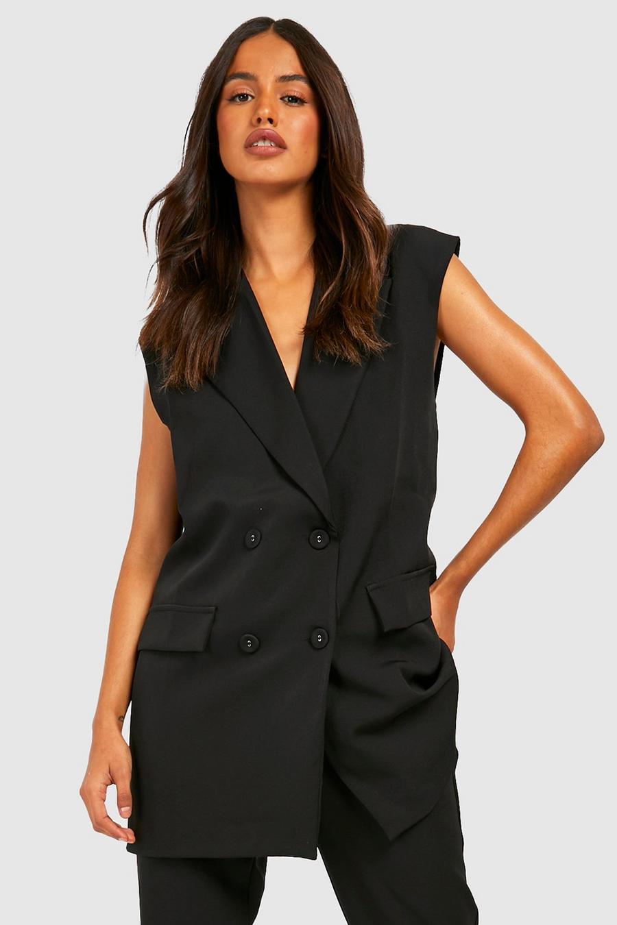 Black Tailored Double Breasted Sleeveless Blazer image number 1