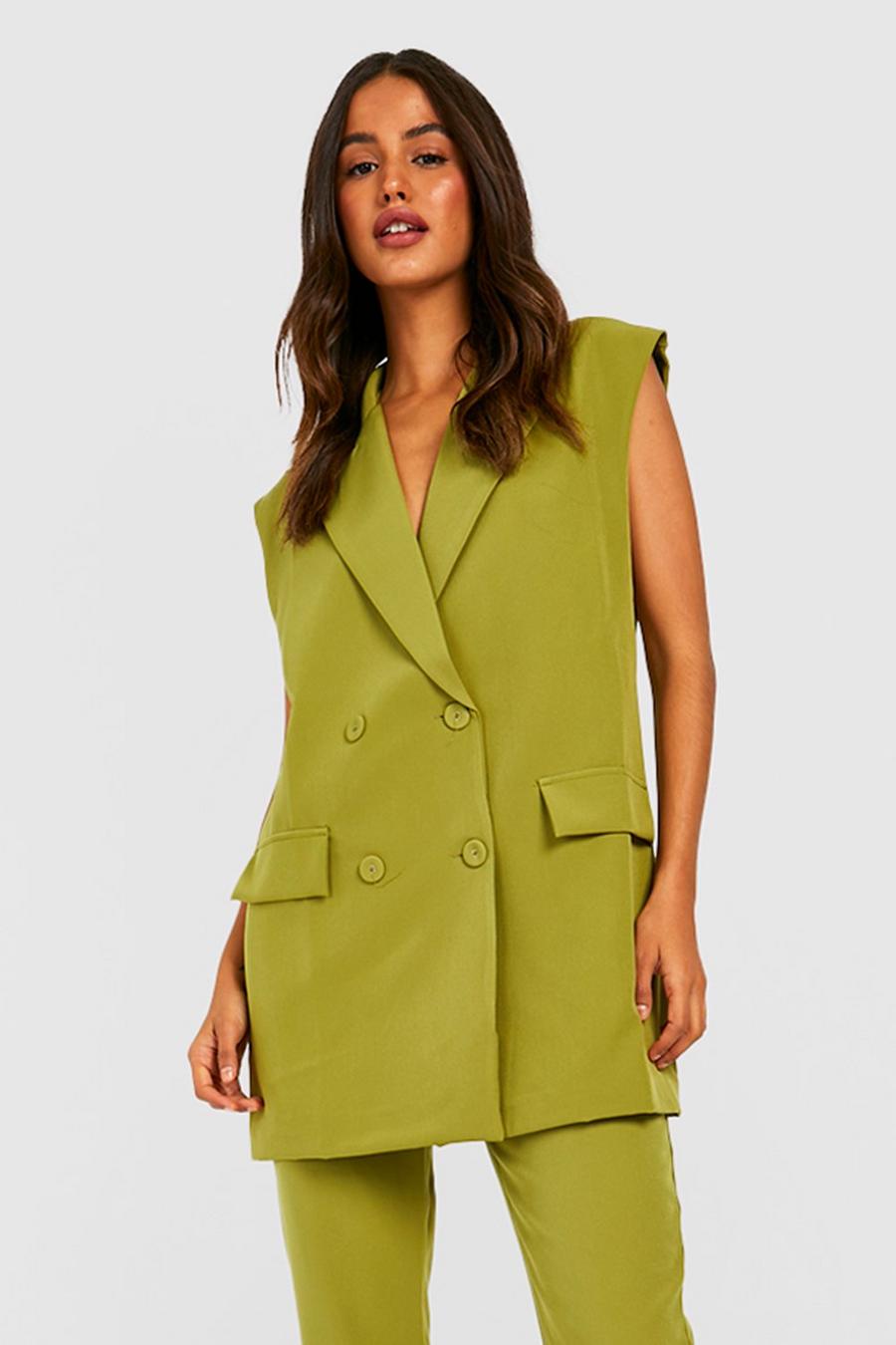 Olive green Tailored Double Breasted Sleeveless Blazer