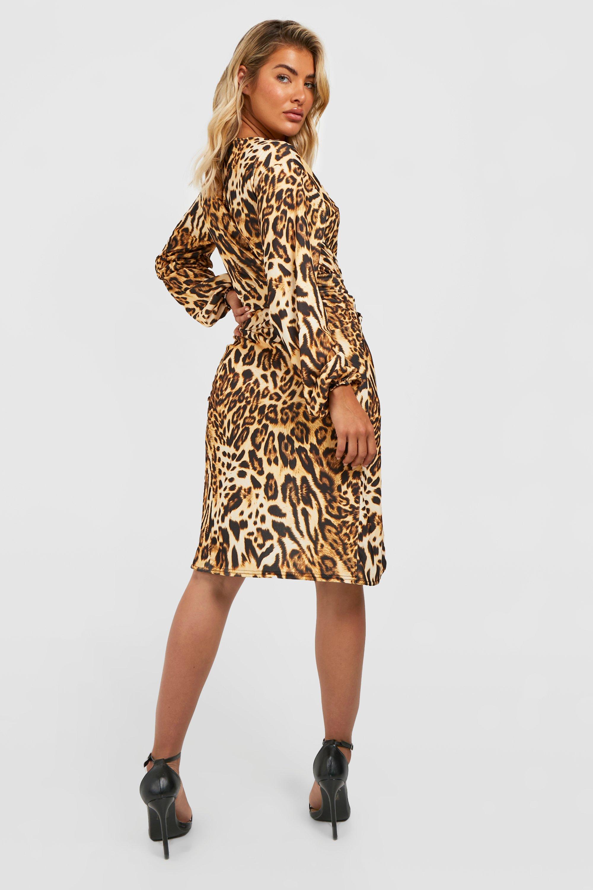 animal print midi dress with sleeves