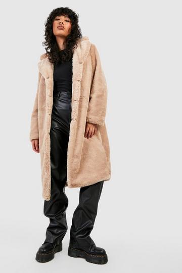 Textured Faux Fur Coat camel