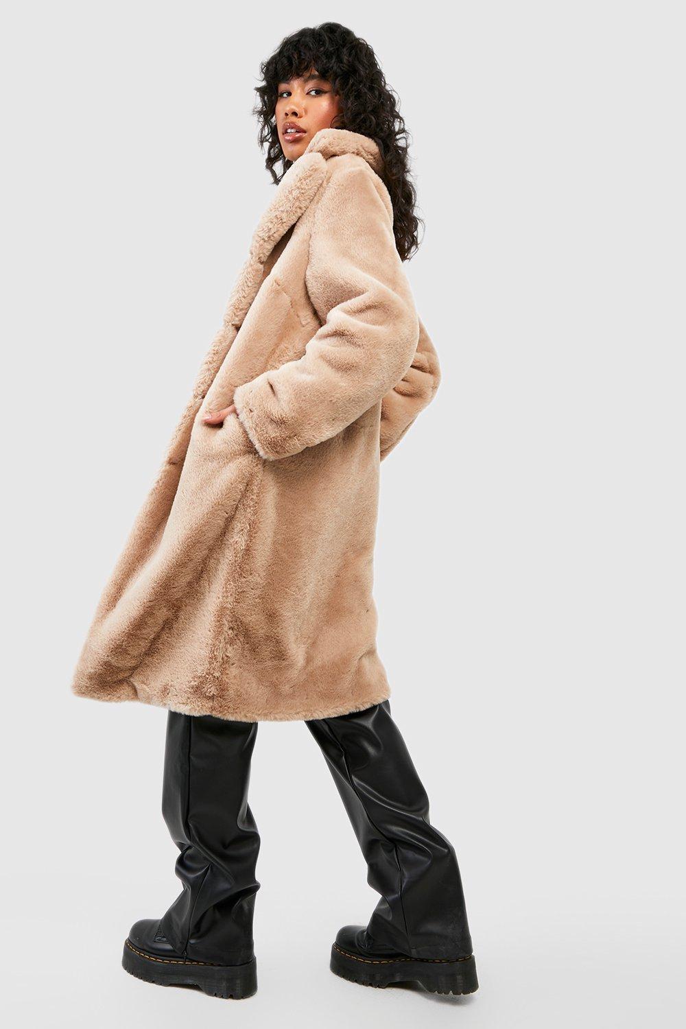 Long tan 2024 faux fur coat