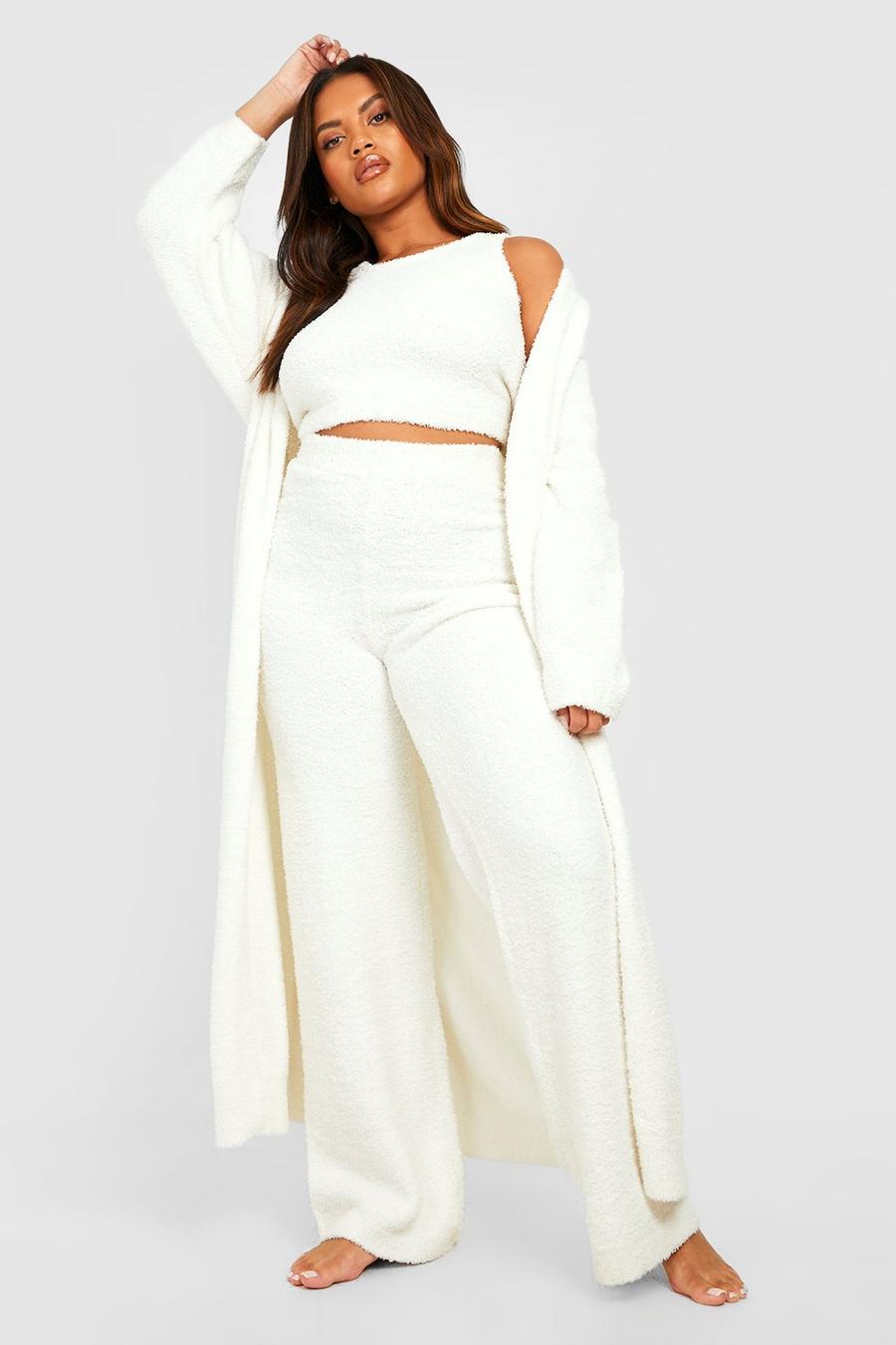 Cream white Plus Premium Fluffy Knitted Trousers