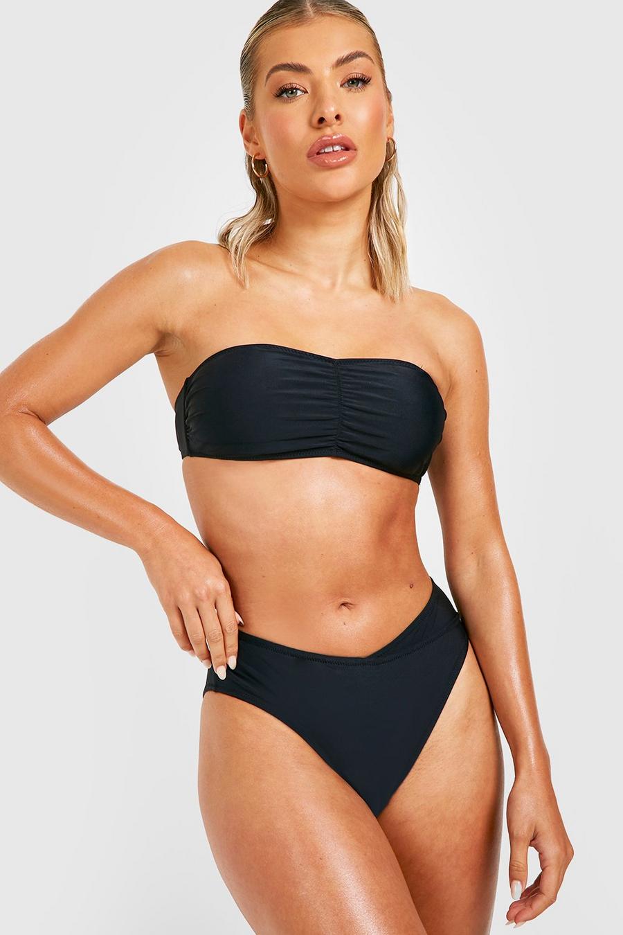 Bikini avec haut bandeau à volants et bas taille haute, Black image number 1