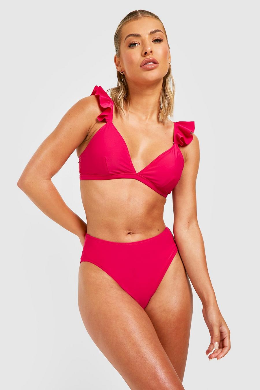 Fuchsia Bikini med volanger och hög midja image number 1
