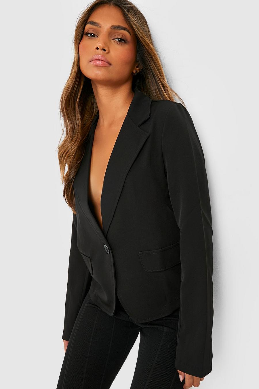 Black Basic Woven Single Breasted Fitted Blazer image number 1