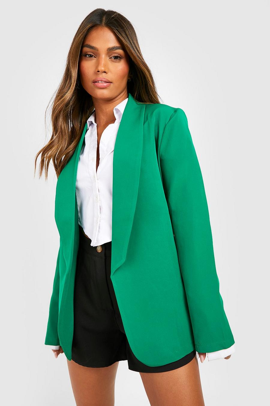 Bright green Basic Woven Plunge Lapel Fitted Blazer image number 1