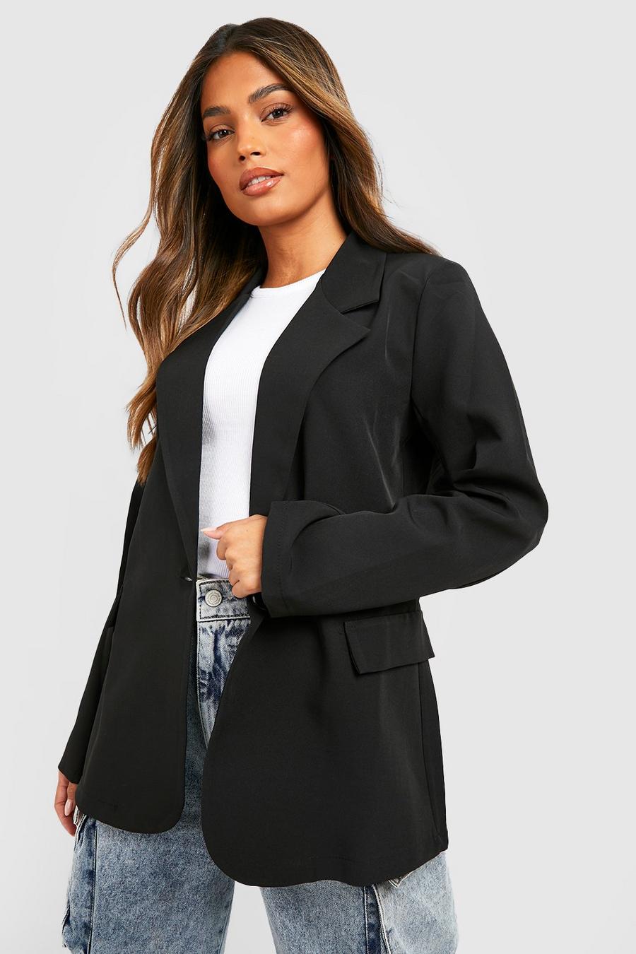 Black Basic Woven Relaxed Fit Blazer image number 1