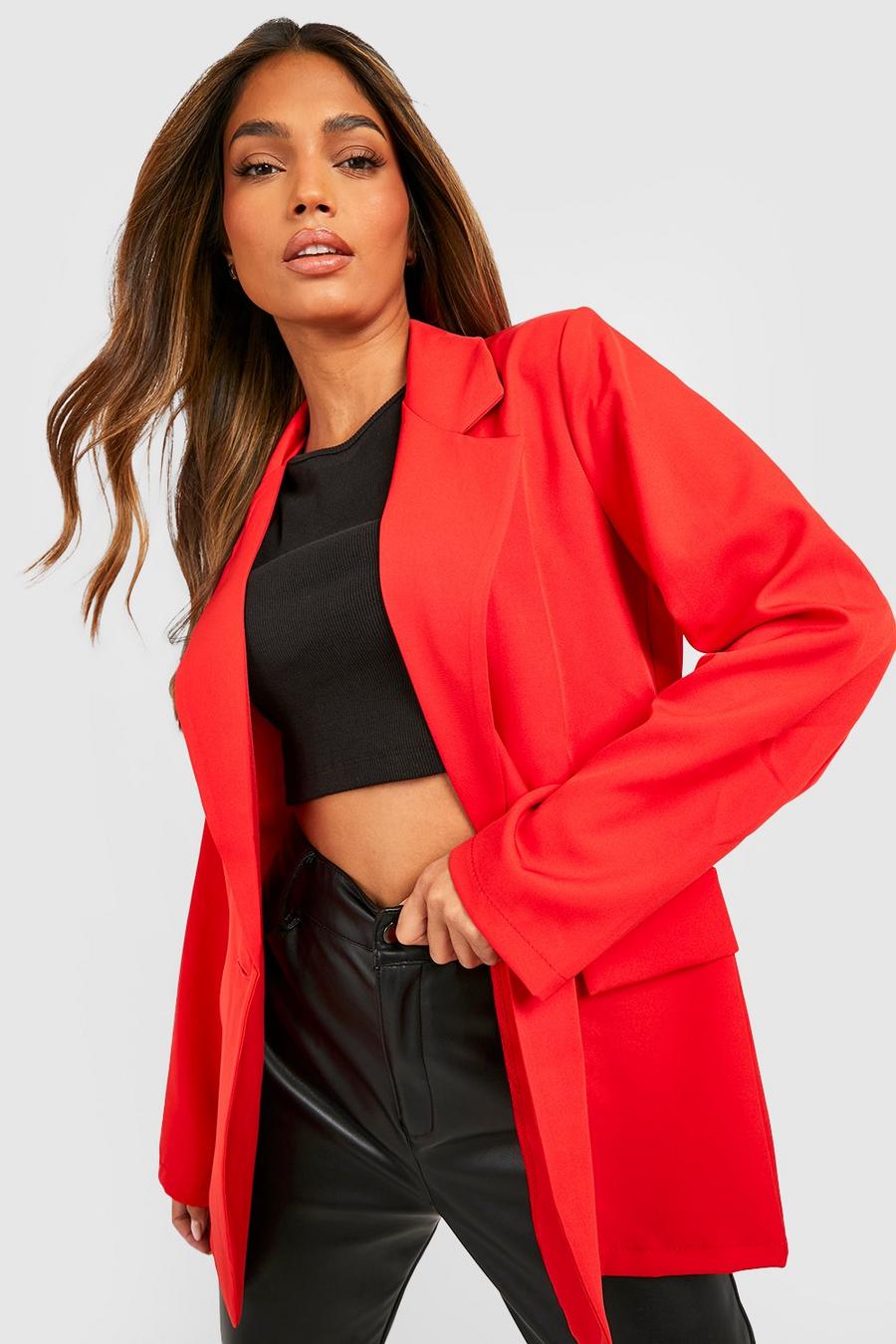 Red Basic Woven Relaxed Fit Blazer image number 1