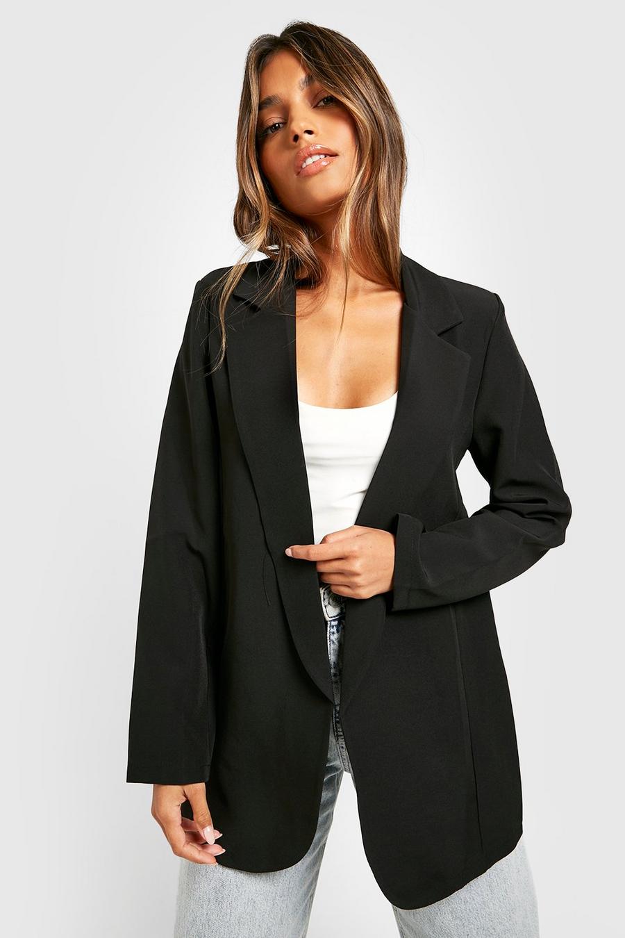 Black Basic Woven Long Sleeve Relaxed Fit Blazer