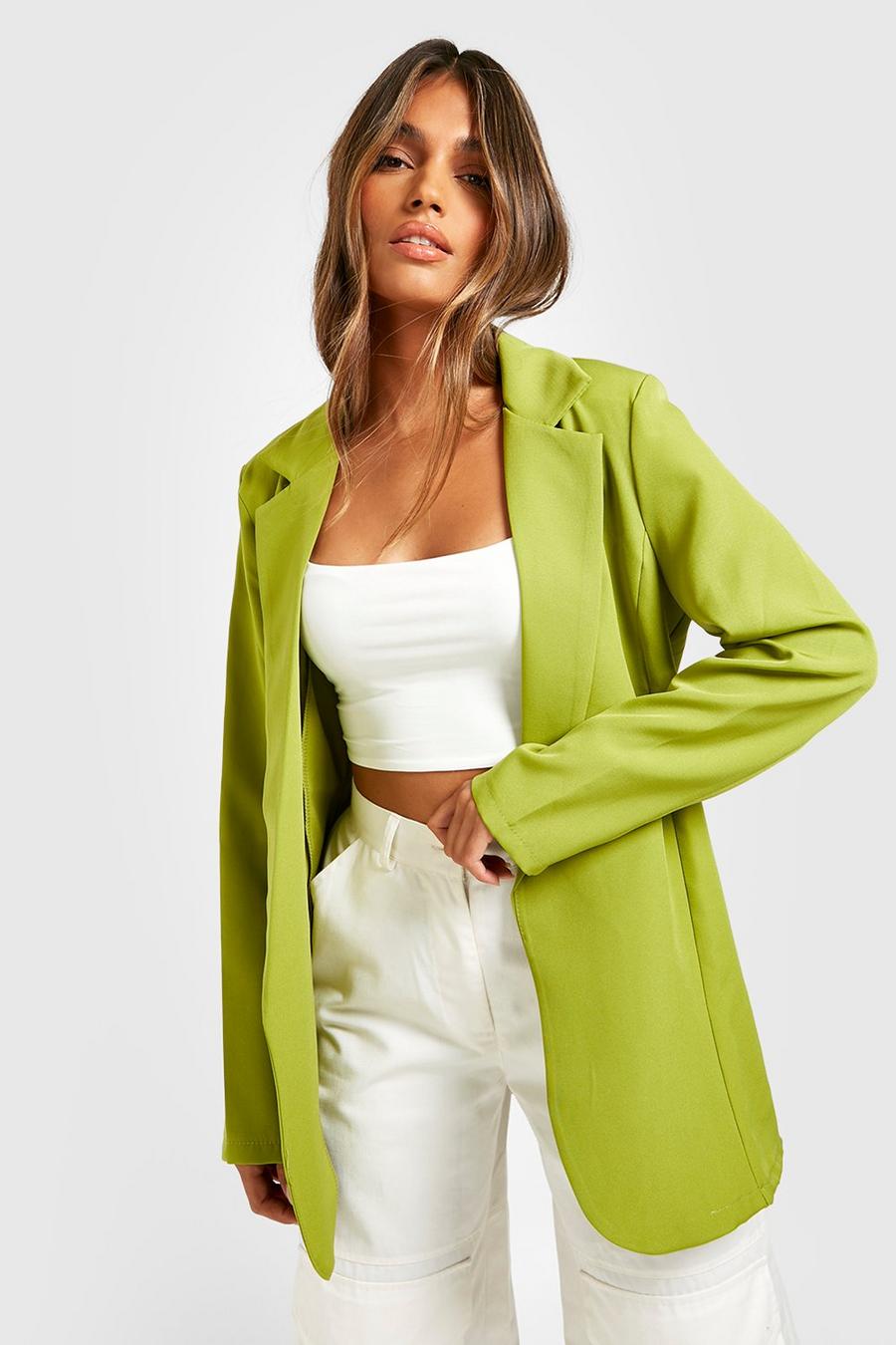 Olive green Basic Woven Long Sleeve Relaxed Fit Blazer
