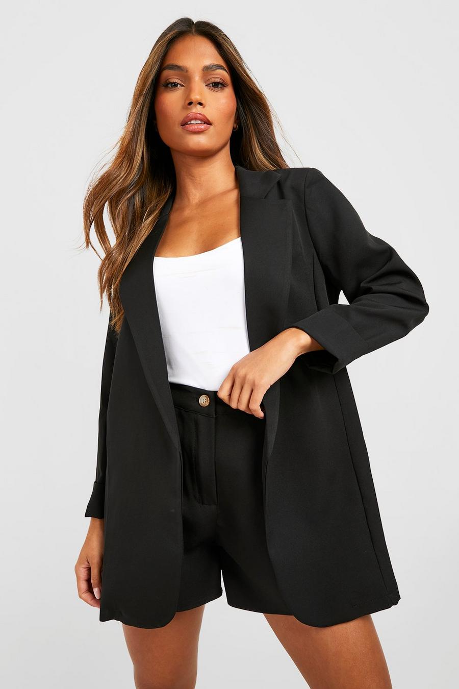 Black Basic Woven Turn Cuff Relaxed Fit Blazer