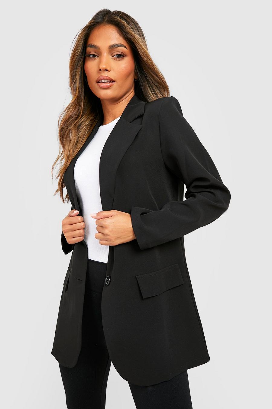 Black schwarz Basic Woven Single Breasted Fitted Blazer