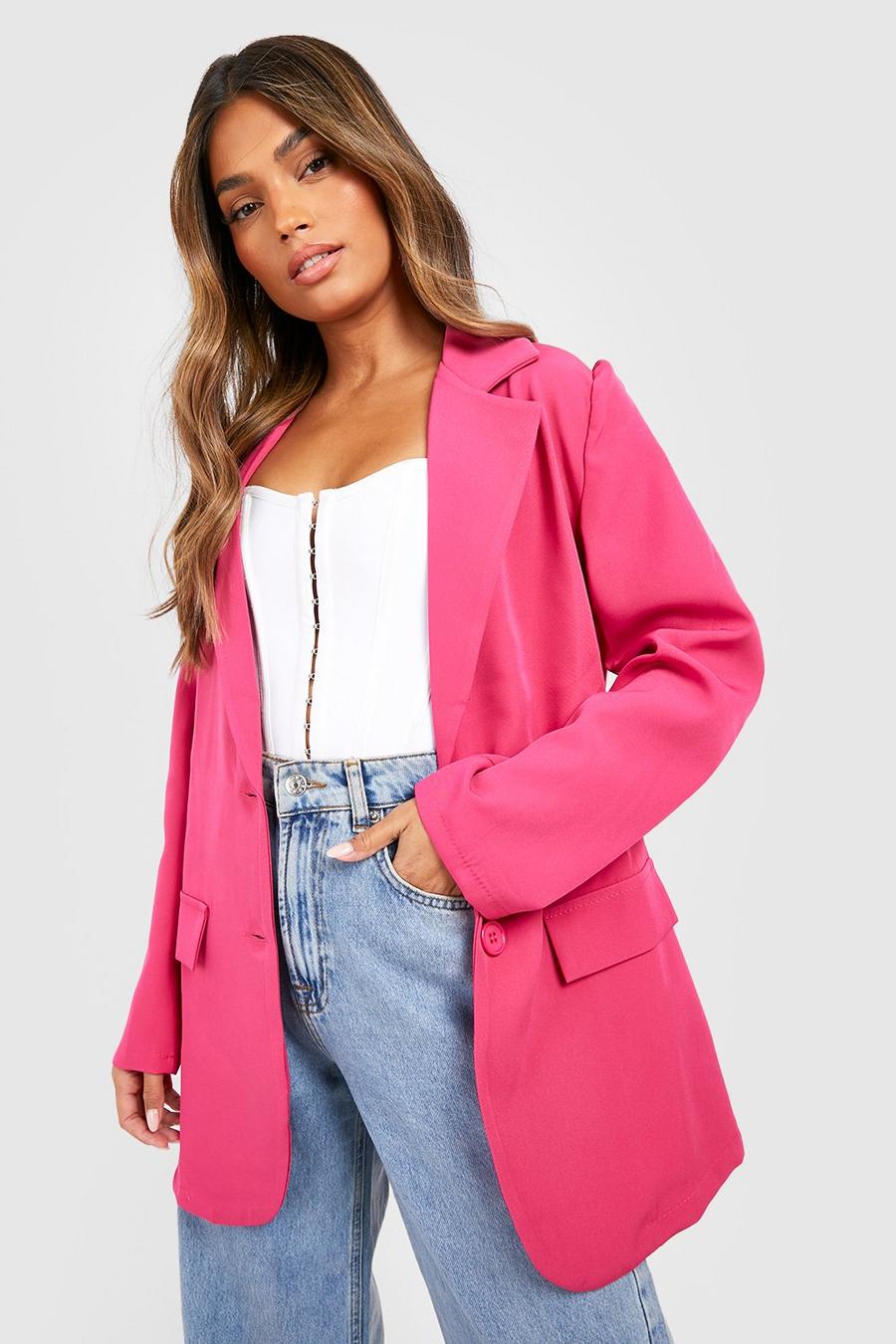 Hot pink Basic Woven Single Breasted Fitted Blazer image number 1